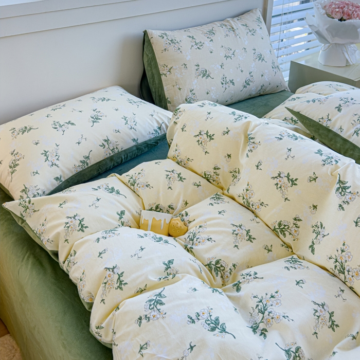 91家纺网 家纺一手货源 找家纺 清雅福 2024新款小清新ins棉加绒印花四件套系列-棉绒风格一 棉绒茶艺