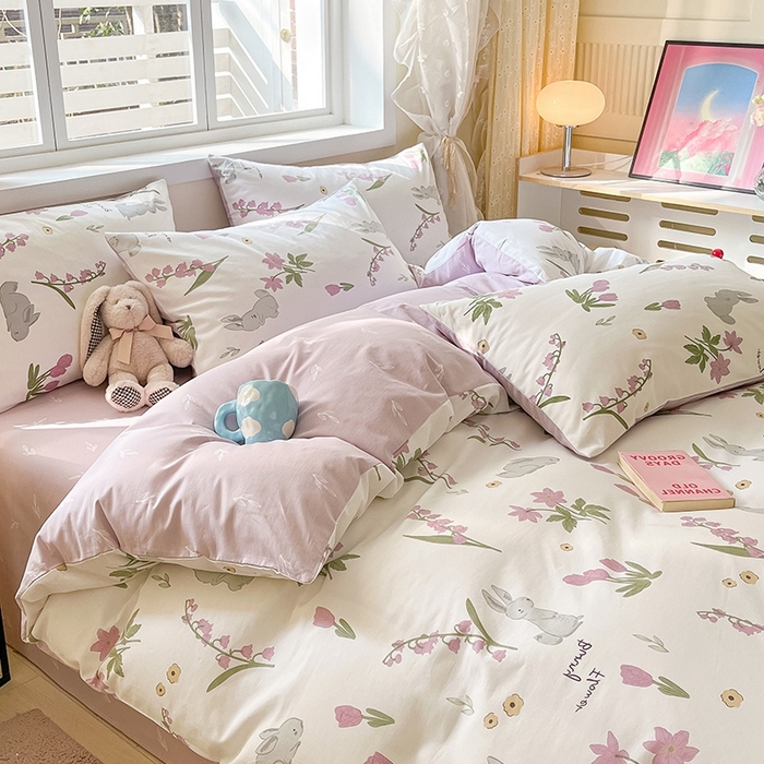 91家纺网 家纺一手货源 找家纺 麦伦家居 2024全棉斜纹13372小清新碎花卡通系列四件套 兰铃