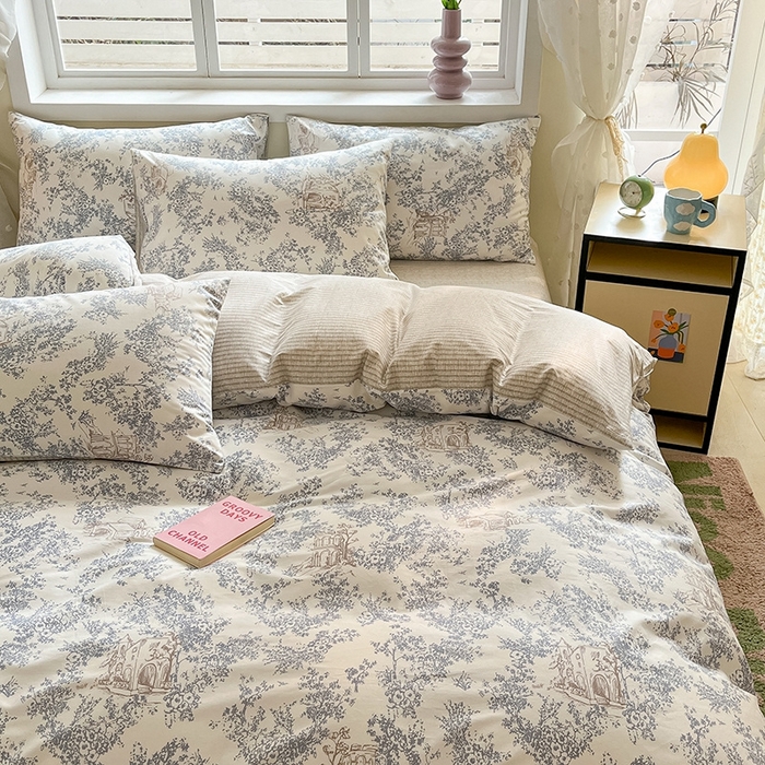 91家纺网 家纺一手货源 找家纺 麦伦家居 2024全棉斜纹13372小清新碎花卡通系列四件套 米莱