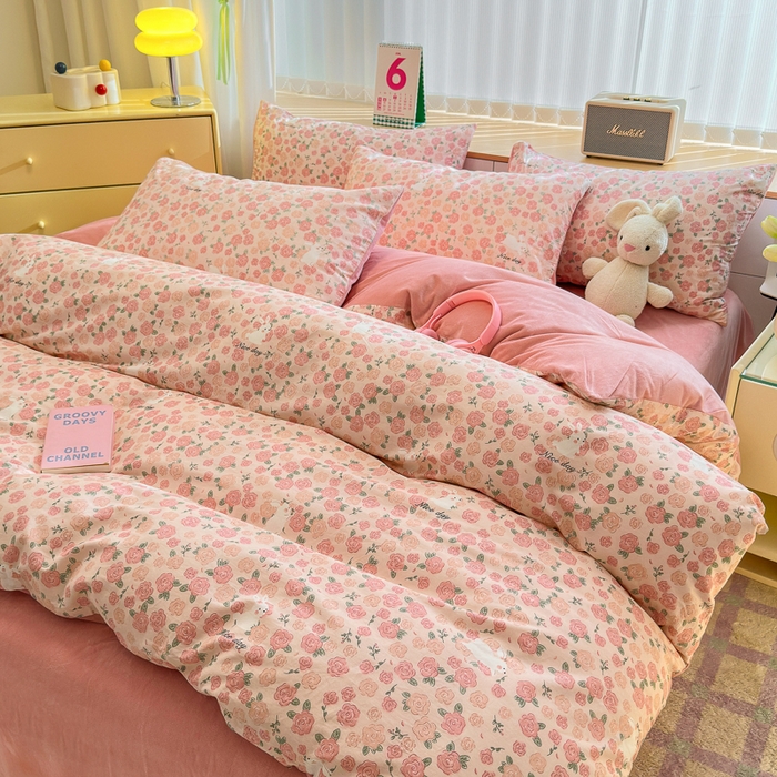 91家纺网 家纺一手货源 找家纺 清雅福 2024新款小清新ins棉加绒印花四件套系列-棉绒风格二 遇见浪漫