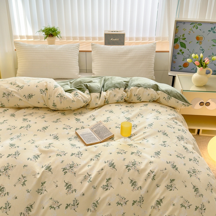 91家纺网 家纺一手货源 找家纺 清雅福 2024新款小清新ins棉加绒印花四件套系列-棉绒风格二 茶艺