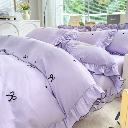 91家纺网 家纺一手货源 找家纺 （总）慕希家纺 2024新款精品刺绣韩版水洗棉四件套-小香风