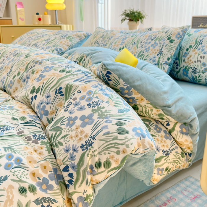 91家纺网 家纺一手货源 找家纺 清雅福 2024新款小清新ins棉加绒印花四件套系列-棉绒风格二 踏青