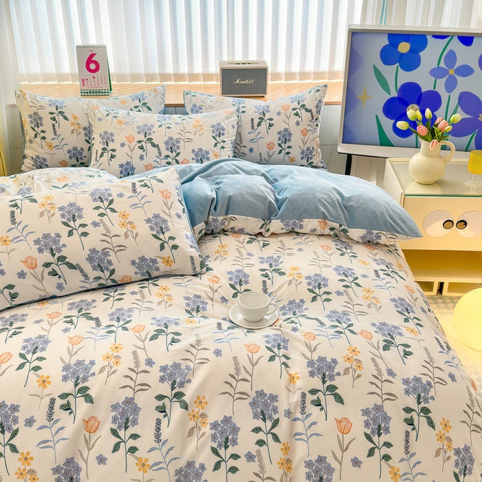 91家纺网 家纺一手货源 找家纺 （总）清雅福 2024新款小清新ins棉加绒印花四件套系列-棉绒风格二