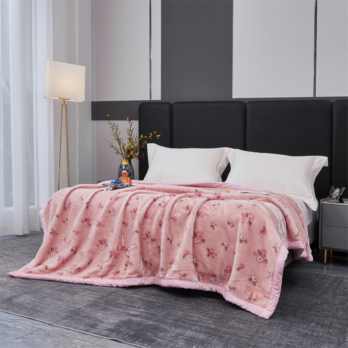 91家纺网 家纺一手货源 找家纺 凯轩毛毛毯毯子网销专供 2024新款A类双层云毛毯毯子 田园花朵