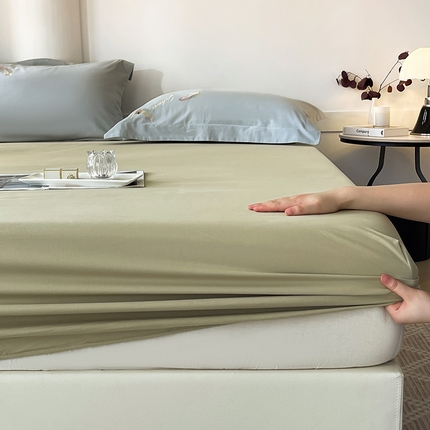  2024新款【A类母婴级】加厚全棉磨毛四件套纯棉保暖床笠纯色床垫保护罩冬季单件床上用品 灰豆绿【A类加厚全棉品质】