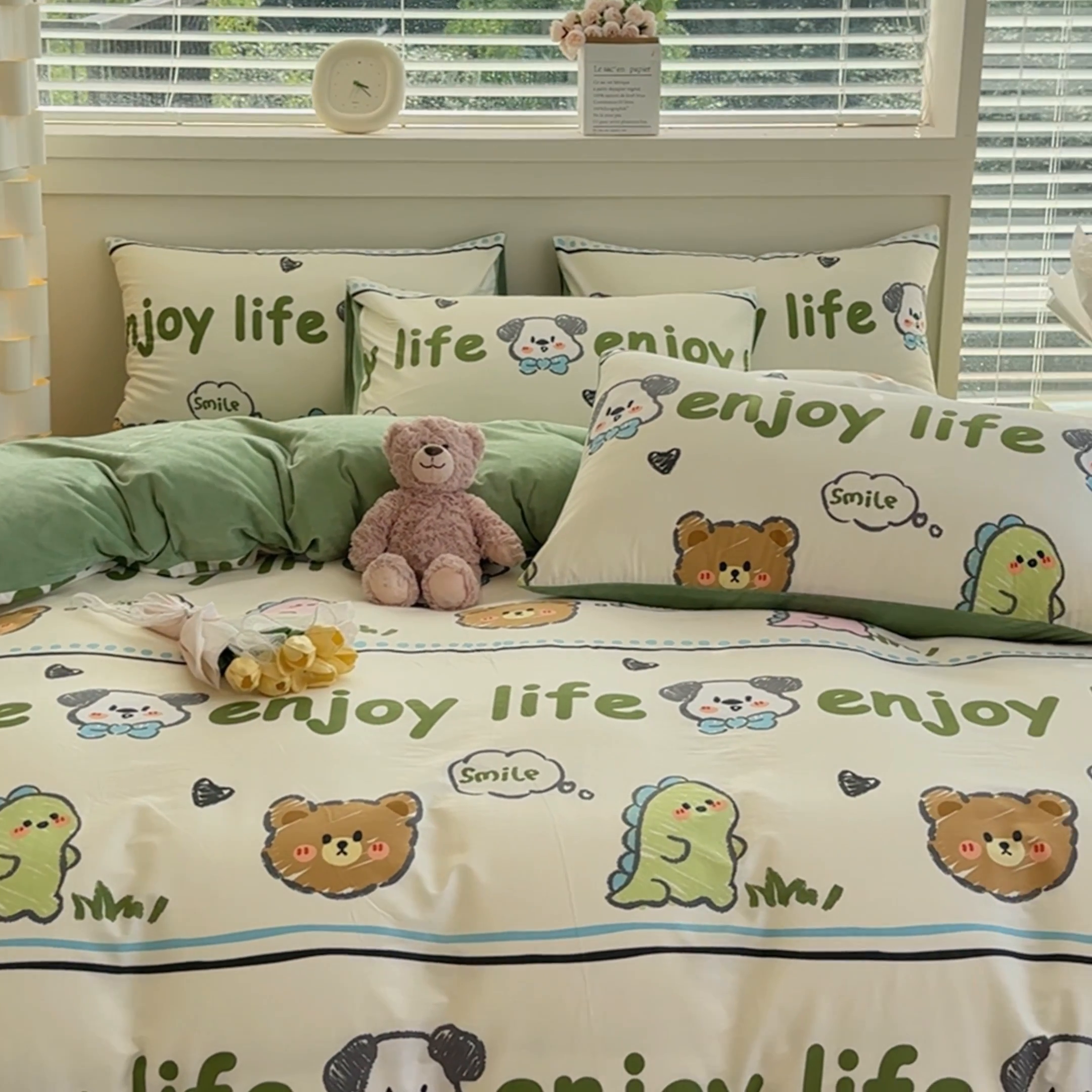 91家纺网 家纺一手货源 找家纺 清雅福 2024新款小清新ins棉加绒印花四件套系列-棉绒风格一 棉绒哈哈乐园