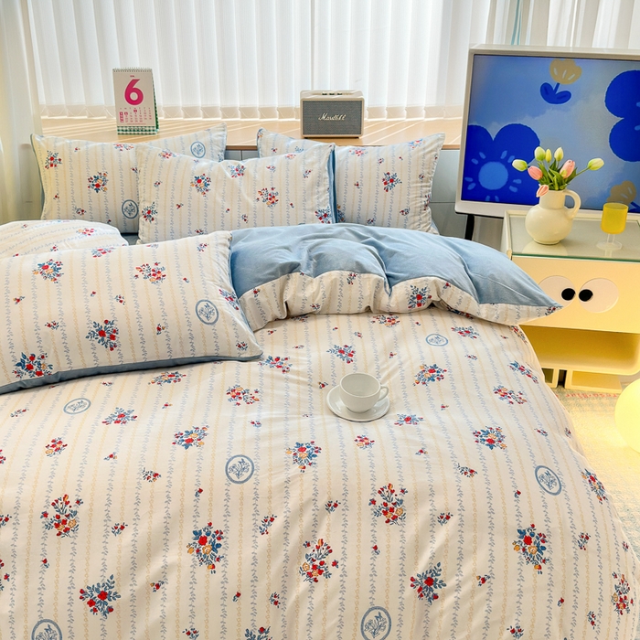 91家纺网 家纺一手货源 找家纺 清雅福 2024新款小清新ins棉加绒印花四件套系列-棉绒风格二 伯爵夫人