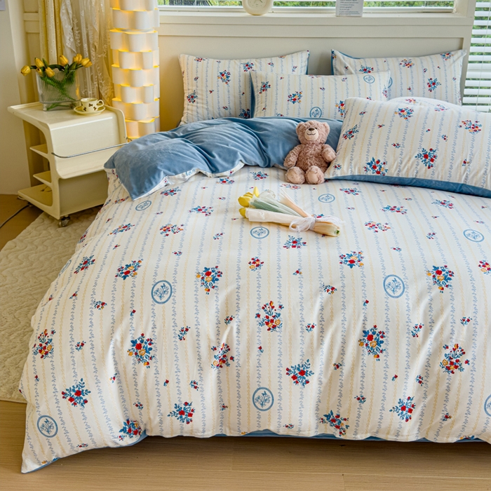 91家纺网 家纺一手货源 找家纺 清雅福 2024新款小清新ins棉加绒印花四件套系列-棉绒风格一 棉绒伯爵夫人