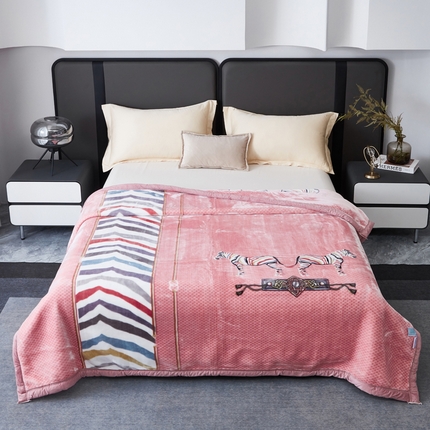 凯轩毛毛毯毯子网销专供 2024新款新中式大版印花双层云毛毯毯子 双马