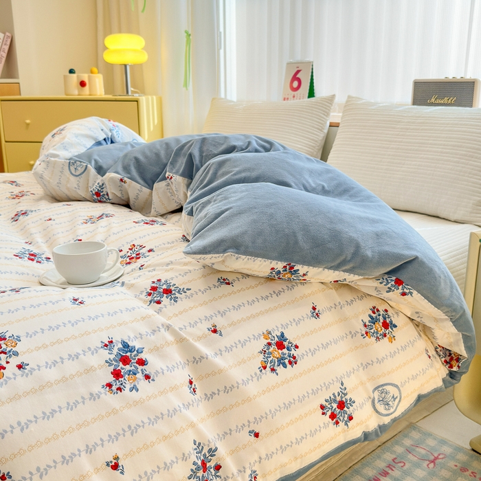 91家纺网 家纺一手货源 找家纺 清雅福 2024新款小清新ins棉加绒印花四件套系列-棉绒风格二 伯爵夫人