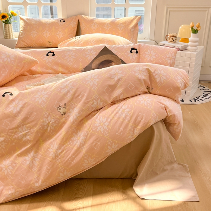 91家纺网 家纺一手货源 找家纺 千朵 2024新款全棉磨毛四件套 南浔