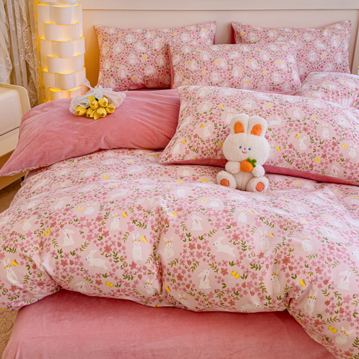 91家纺网 家纺一手货源 找家纺 清雅福 2024新款小清新ins棉加绒印花四件套系列-棉绒风格一 棉绒恋语