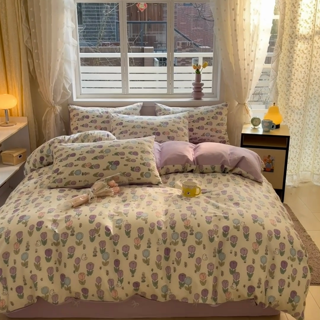 91家纺网 家纺一手货源 找家纺 麦伦家居 2024全棉斜纹13372小清新碎花卡通系列四件套 美雅