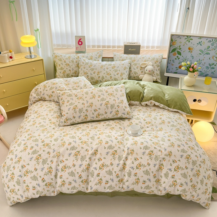 91家纺网 家纺一手货源 找家纺 清雅福 2024新款小清新ins棉加绒印花四件套系列-棉绒风格二 森夏