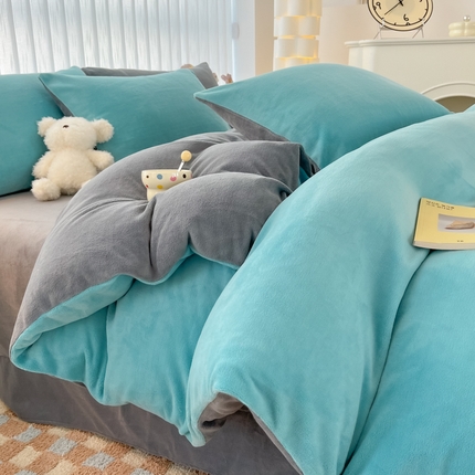 （总）言熙居  2024新款纯色双拼加厚230克8一9斤牛奶绒四件套