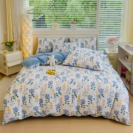 清雅福 2024新款小清新ins棉加绒印花四件套系列-棉绒风格一 棉绒爱丽丝