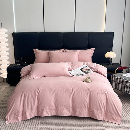 嘉汀兰家居 2024新款天丝棉磨毛刺绣四件套系列 晨曦-暮雪粉