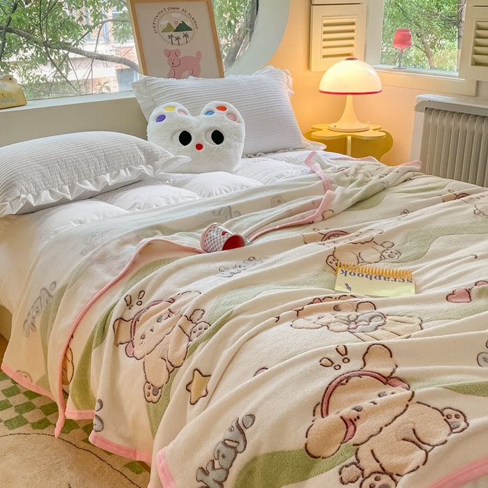 91家纺网 家纺一手货源 找家纺 慕尚家纺 2025新款高克重加厚雪花绒毛毯毯子 爱心狗