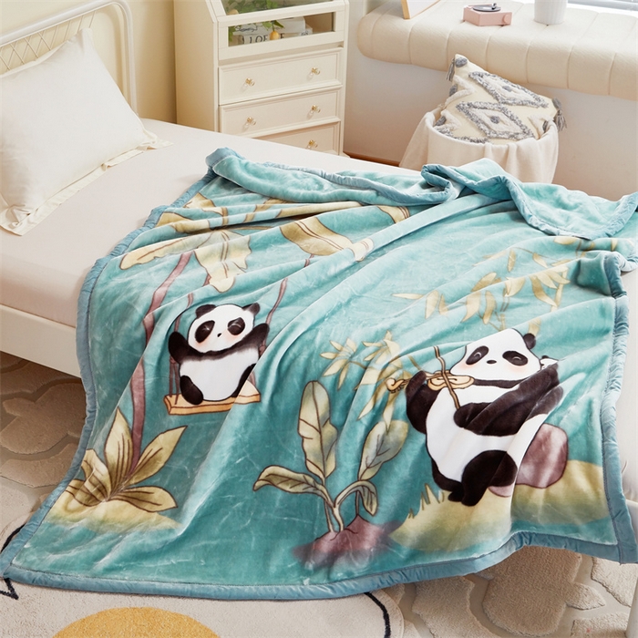 91家纺网 家纺一手货源 找家纺 凯轩毛毛毯毯子网销专供 2024新款双层学生云毛毯毯子 熊宝-蓝