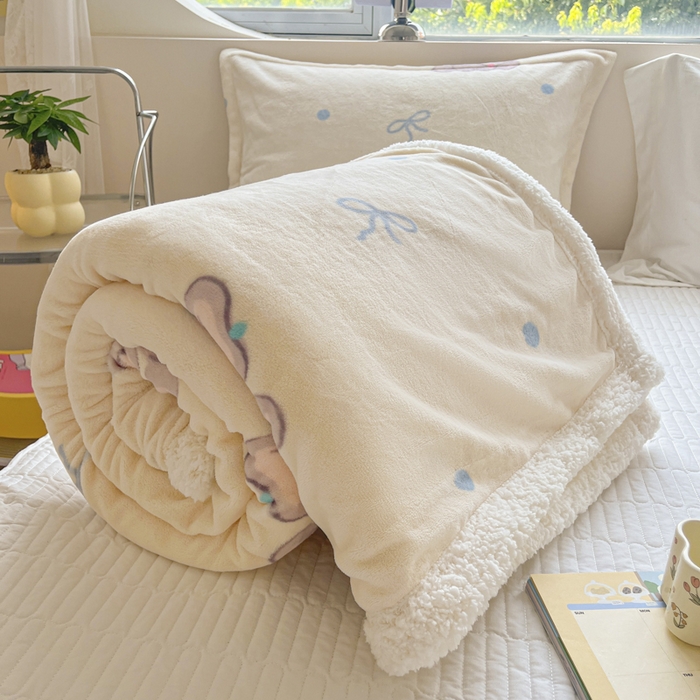 91家纺网 家纺一手货源 找家纺 沐慕 2024新款AB版牛奶绒拼羊羔绒毛毯毯子 毛毯-可爱小象