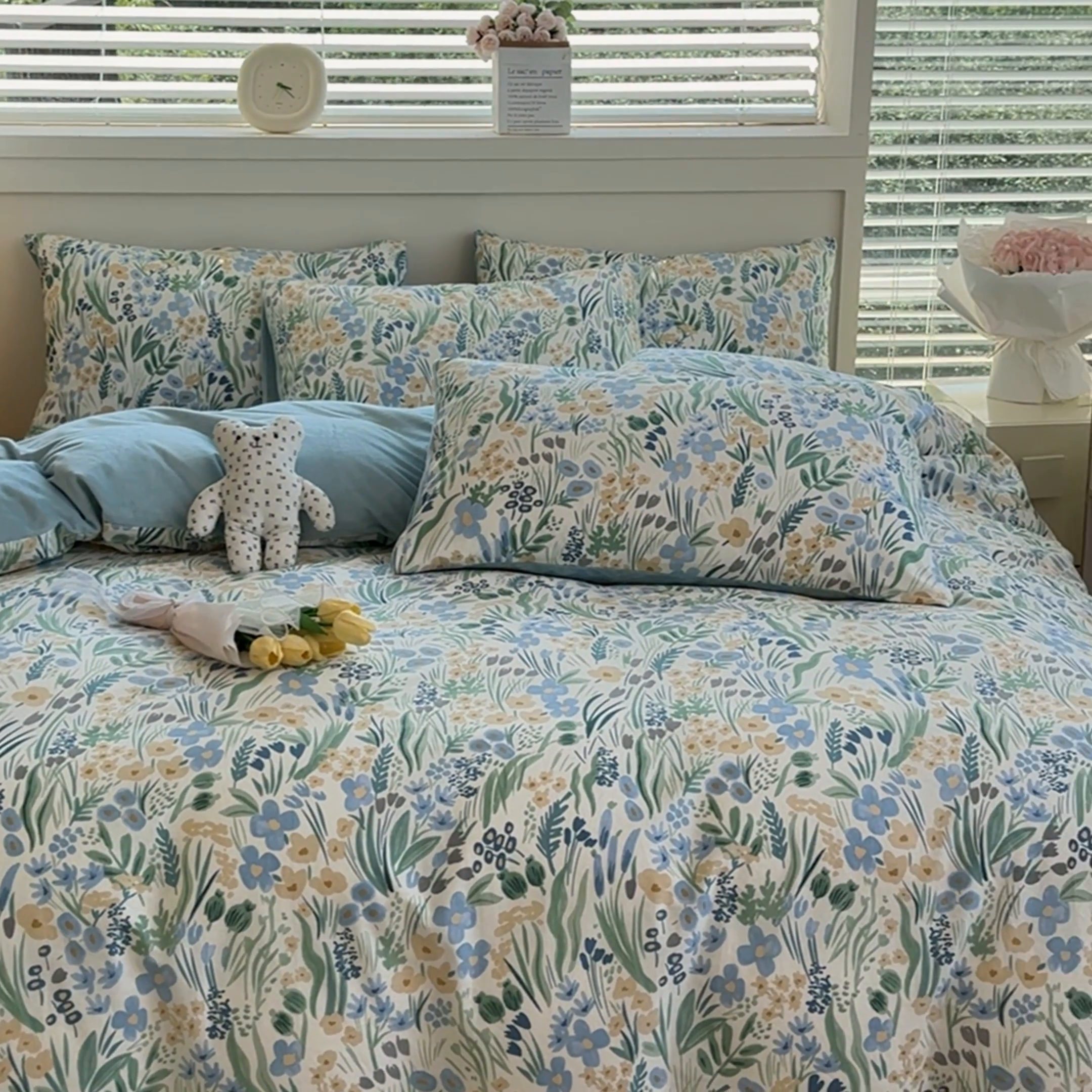 91家纺网 家纺一手货源 找家纺 清雅福 2024新款小清新ins棉加绒印花四件套系列-棉绒风格一 棉绒踏青