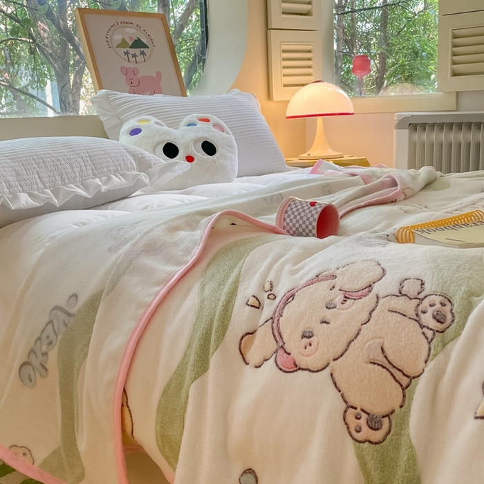 91家纺网 家纺一手货源 找家纺 慕尚家纺 2025新款高克重加厚雪花绒毛毯毯子 爱心狗