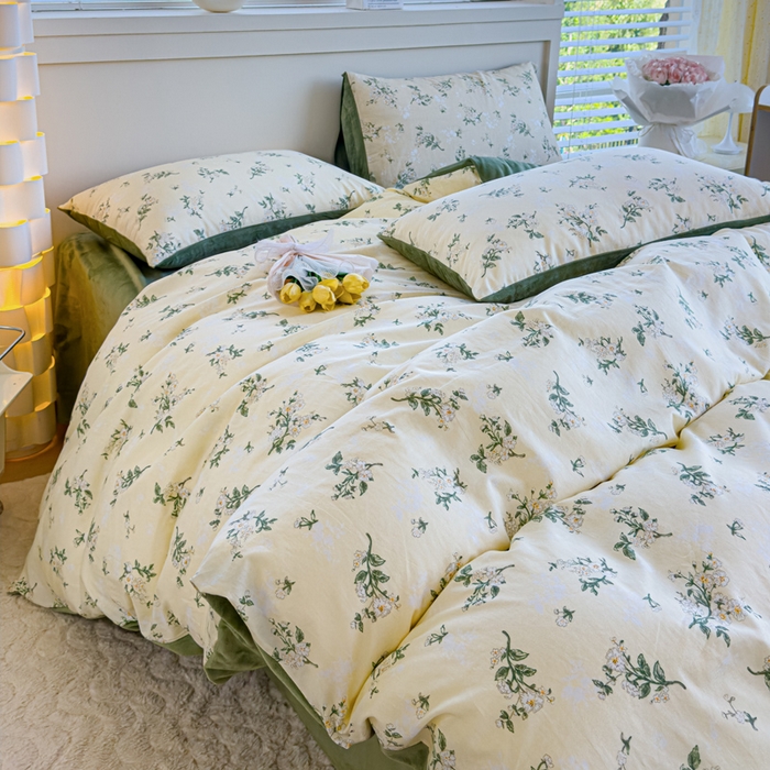 91家纺网 家纺一手货源 找家纺 清雅福 2024新款小清新ins棉加绒印花四件套系列-棉绒风格一 棉绒茶艺