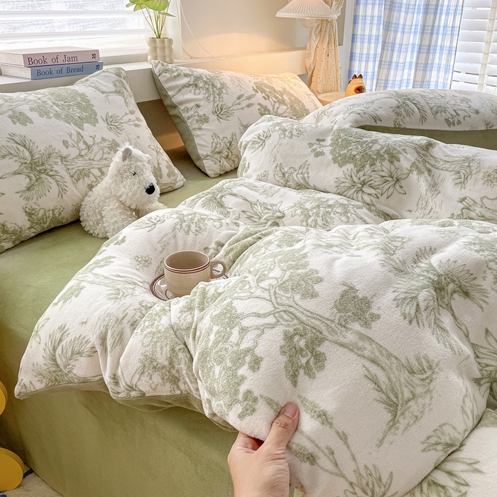 91家纺网 家纺一手货源 找家纺 雅居纺家纺 2024新款高克重印花牛奶绒单枕套 幻境-绿