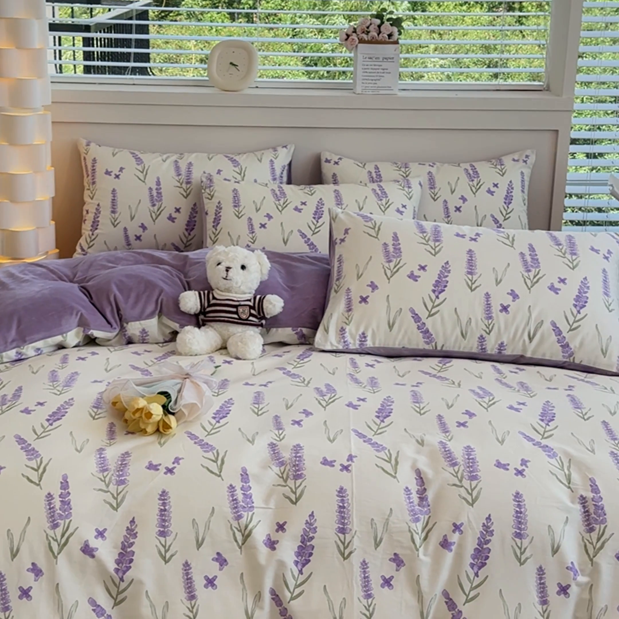 91家纺网 家纺一手货源 找家纺 清雅福 2024新款小清新ins棉加绒印花四件套系列-棉绒风格一 棉绒紫瑶