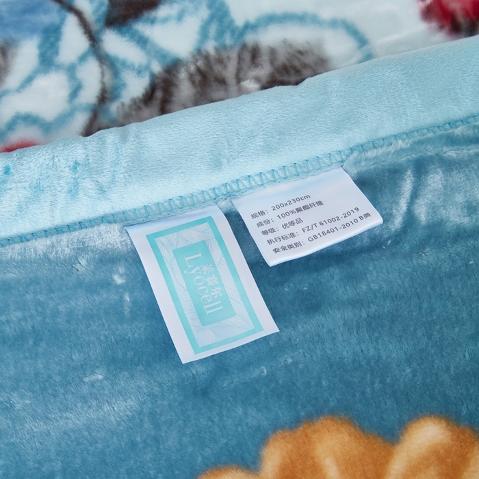 91家纺网 家纺一手货源 找家纺 凯轩毛毛毯毯子网销专供 2024新款新中式大版印花双层云毛毯毯子 蓝色妖姬