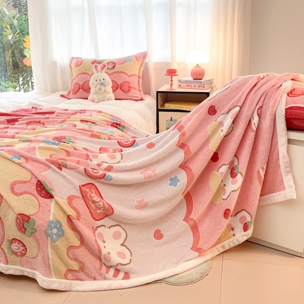 沐慕 2024新款加厚雪花绒菠萝格宽幅包边毛毯 毛毯-蛋糕兔