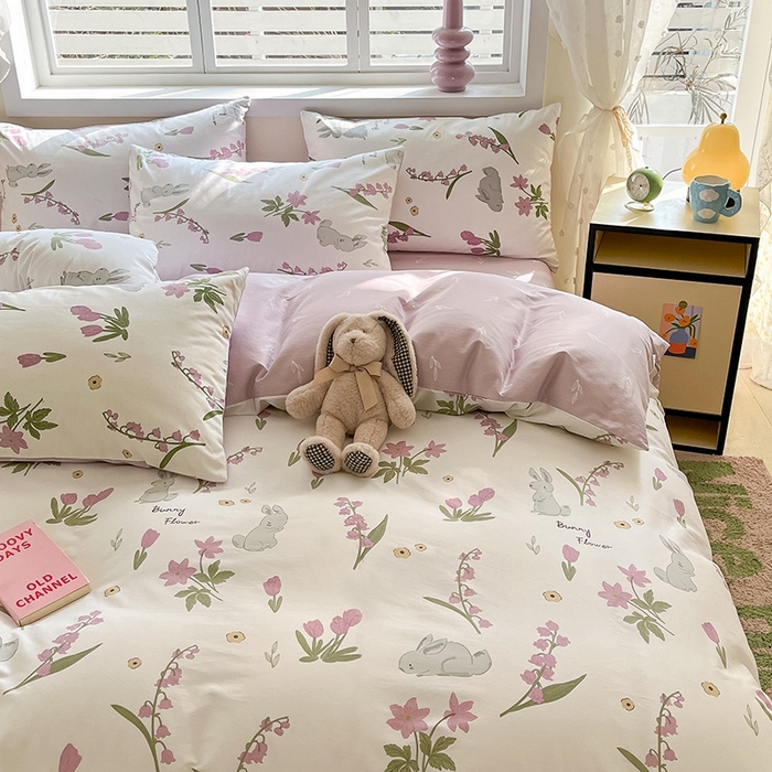 91家纺网 家纺一手货源 找家纺 麦伦家居 2024全棉斜纹13372小清新碎花卡通系列四件套 兰铃