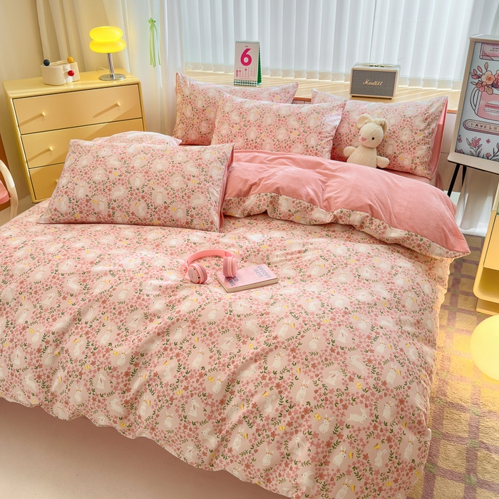 91家纺网 家纺一手货源 找家纺 清雅福 2024新款小清新ins棉加绒印花四件套系列-棉绒风格二 恋语