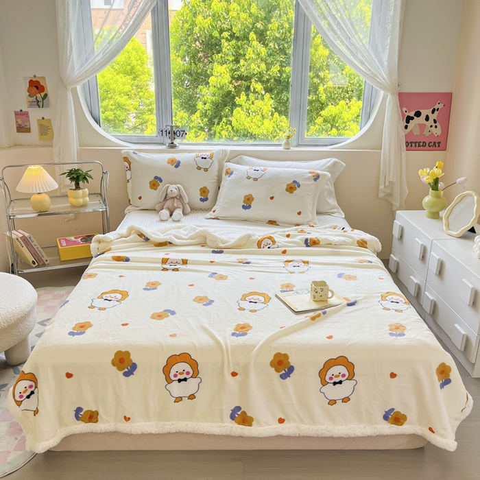 91家纺网 家纺一手货源 找家纺 沐慕 2024新款AB版牛奶绒拼羊羔绒毛毯毯子 毛毯-萌萌鸭