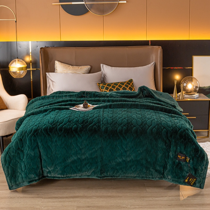 91家纺网 家纺一手货源 找家纺 凯轩毛毛毯毯子网销专供 2024新款精品仿裘皮毛毯毯子 墨绿