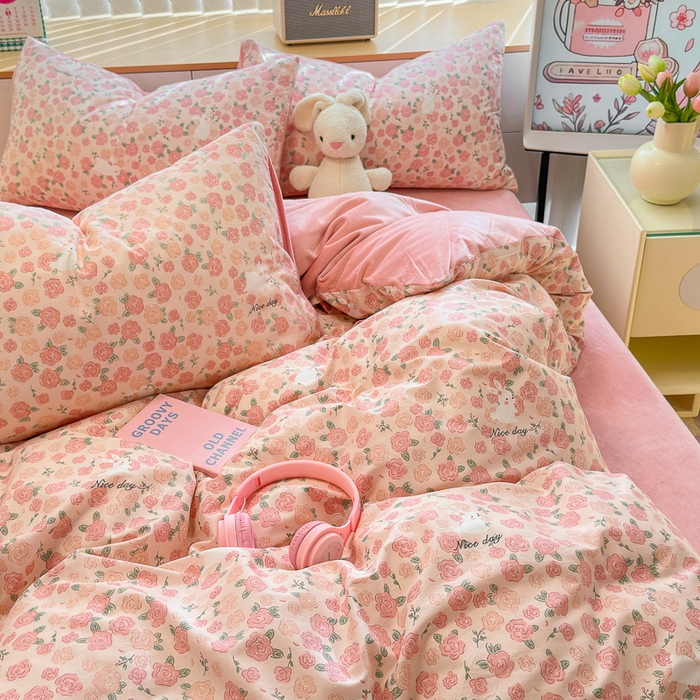 91家纺网 家纺一手货源 找家纺 清雅福 2024新款小清新ins棉加绒印花四件套系列-棉绒风格二 遇见浪漫