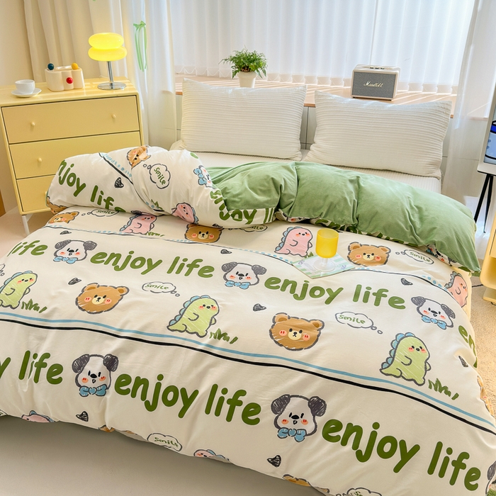 91家纺网 家纺一手货源 找家纺 清雅福 2024新款小清新ins棉加绒印花四件套系列-棉绒风格二 哈哈乐园