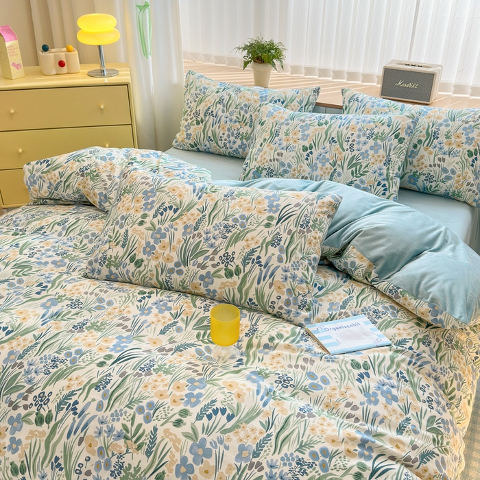 91家纺网 家纺一手货源 找家纺 清雅福 2024新款小清新ins棉加绒印花四件套系列-棉绒风格二 踏青