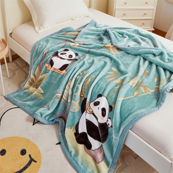 91家纺网 家纺一手货源 找家纺 凯轩毛毛毯毯子网销专供 2024新款双层学生云毛毯毯子 熊宝-蓝