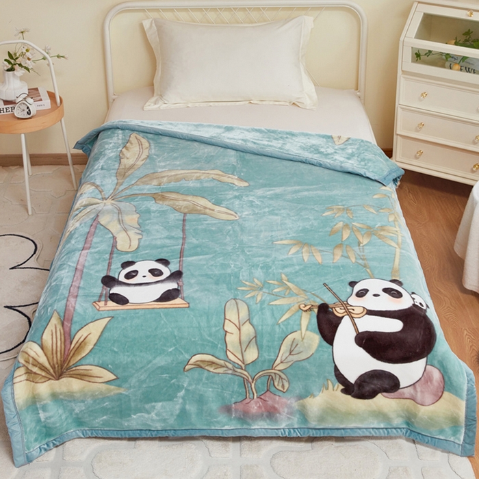 91家纺网 家纺一手货源 找家纺 凯轩毛毛毯毯子网销专供 2024新款双层学生云毛毯毯子 熊宝-蓝