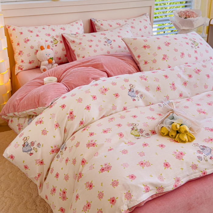 91家纺网 家纺一手货源 找家纺 清雅福 2024新款小清新ins棉加绒印花四件套系列-棉绒风格一 棉绒美丽人生