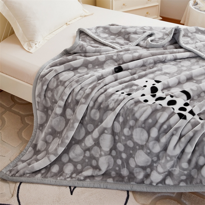 91家纺网 家纺一手货源 找家纺 凯轩毛毛毯毯子网销专供 2024新款双层学生云毛毯毯子 斑点狗-灰