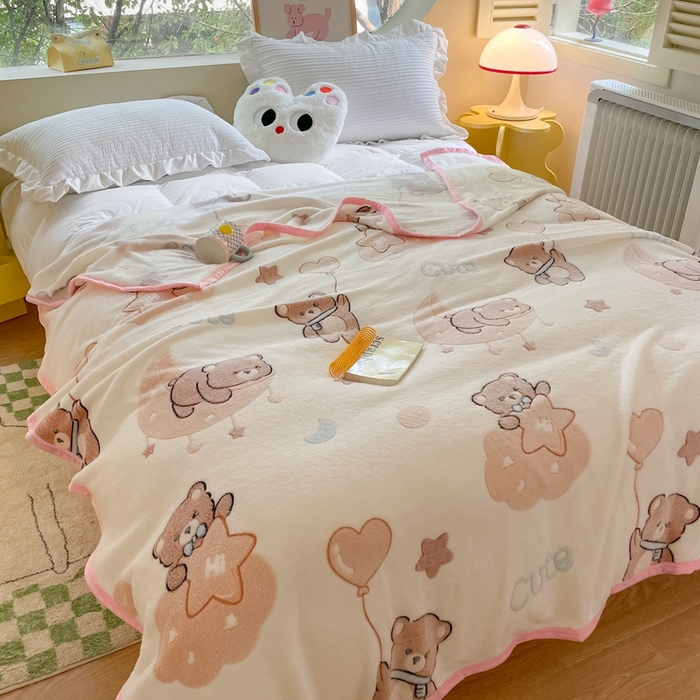 91家纺网 家纺一手货源 找家纺 慕尚家纺 2025新款高克重加厚雪花绒毛毯毯子 星空熊