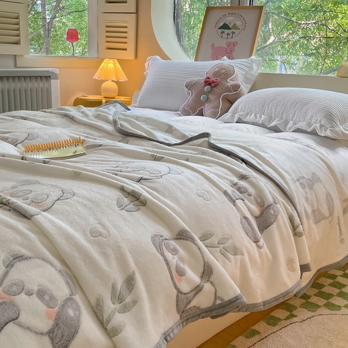 91家纺网 家纺一手货源 找家纺 慕尚家纺 2025新款高克重加厚雪花绒毛毯毯子 黑白熊