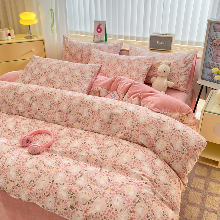 91家纺网 家纺一手货源 找家纺 清雅福 2024新款小清新ins棉加绒印花四件套系列-棉绒风格二 恋语