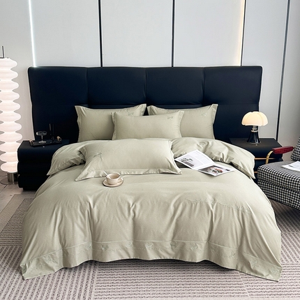 嘉汀兰家居 2024新款天丝棉磨毛刺绣四件套系列 晨曦-芥末绿