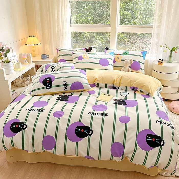 91家纺网 家纺一手货源 找家纺 麦伦家居 2024全棉斜纹13372小清新碎花卡通系列四件套 猫咪精灵