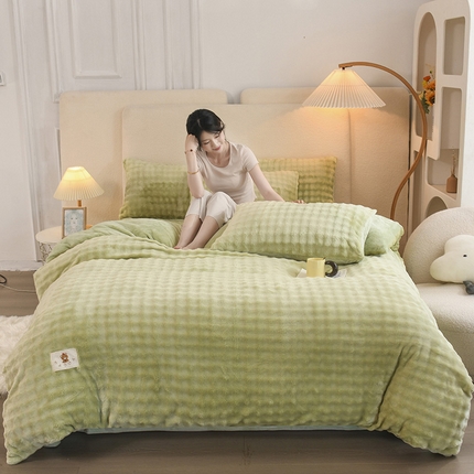 卡迪亚家纺 2024新款亲肤舒适泡泡绒四件套 果绿