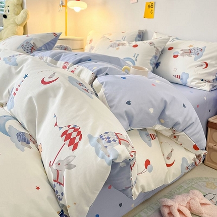 91家纺网 家纺一手货源 找家纺 麦伦家居 2024全棉斜纹13372小清新碎花卡通系列四件套 小兔的梦